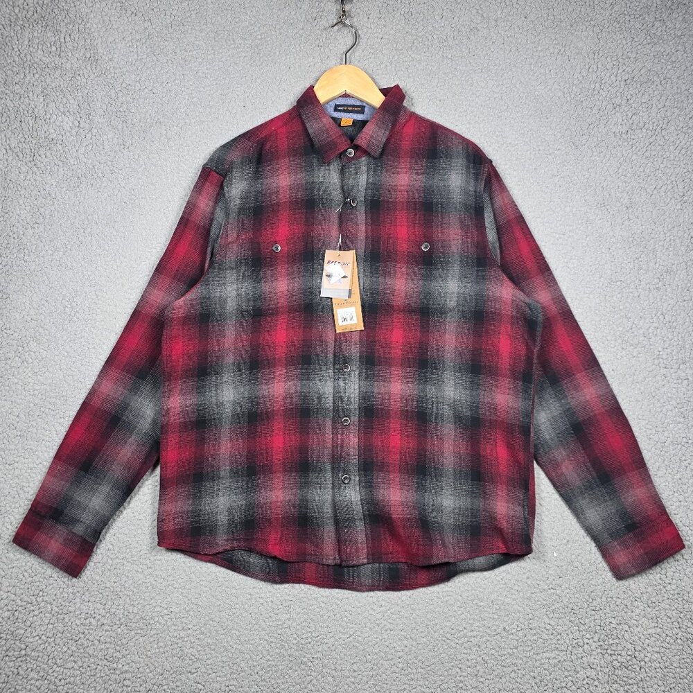 Tailor Vintage Shirt Mens Sze Large Ombre Plaid Luxe Performance Stretch Flannel